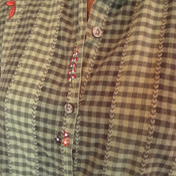 Bobbie Brooks Green Plaid Embroidered Button Cotton Tunic Size S - Picture 6 of 12